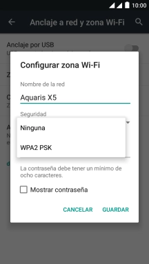 Pulsa WPA2 PSK para proteger la conexión wifi con una contraseña.