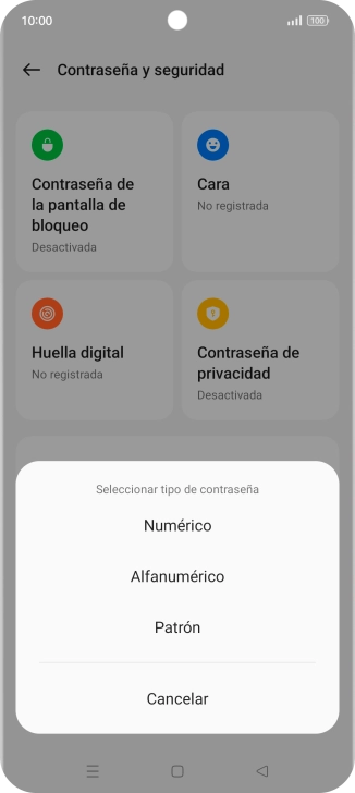 Pulsa el código de seguridad deseado y sigue las indicaciones de la pantalla para crear un código de seguridad del teléfono adicional.