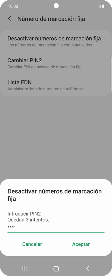 Introduce el código PIN2 y pulsa Aceptar.