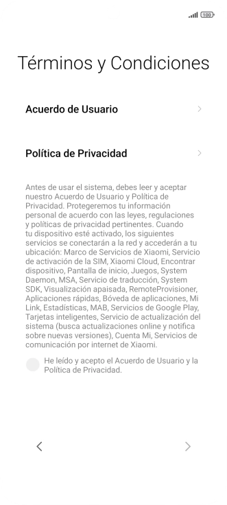 Pulsa en el campo  para aceptar los términos y condiciones.