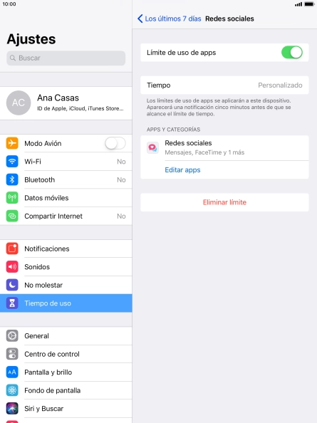 Pulsa Eliminar límite.