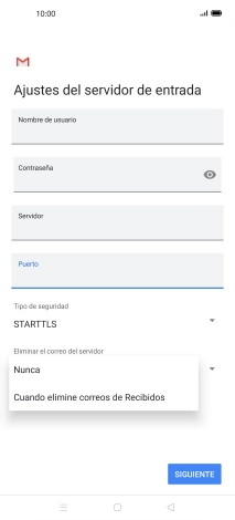 Pulsa Nunca para conservar los correos electrónicos en el servidor cuando los borras del teléfono.