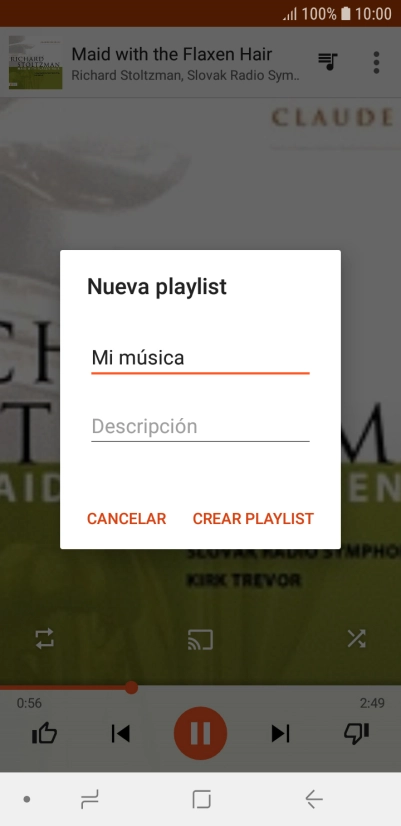 Introduce el nombre deseado de la lista de reproducción y pulsa CREAR PLAYLIST.