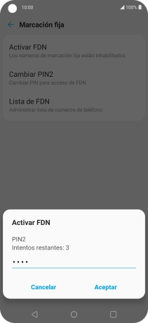 Introduce el código PIN2 y pulsa Aceptar.