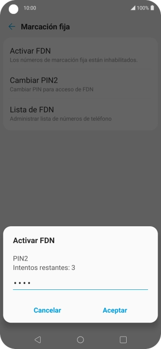 Introduce el código PIN2 y pulsa Aceptar.