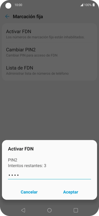 Introduce el código PIN2 y pulsa Aceptar.