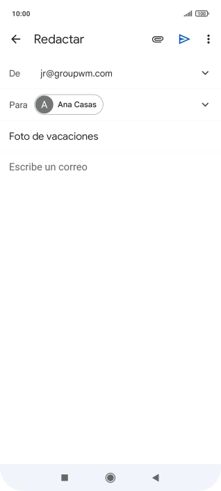 Pulsa en el campo de escritura  y escribe el texto del correo electrónico.