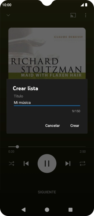 Introduce el nombre deseado de la lista de reproducción y pulsa Crear.