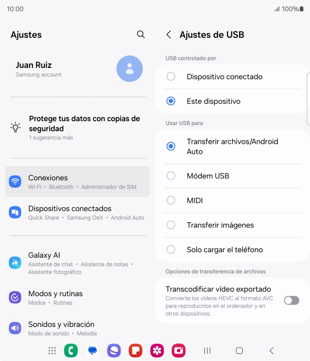 Pulsa Transferir archivos/Android Auto.