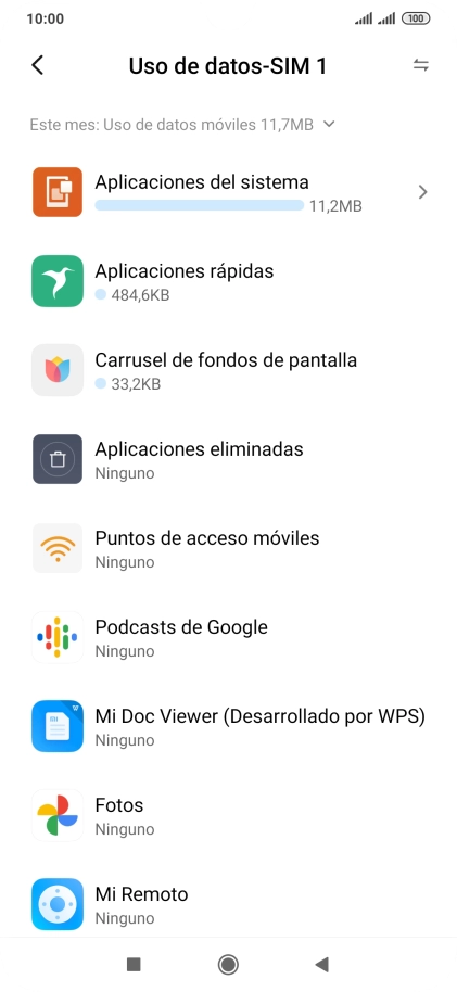 El consumo total de datos se visualiza ahora en la pantalla.