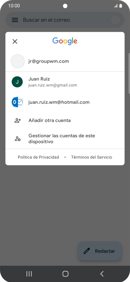 Pulsa la cuenta de correo electrónico deseada.