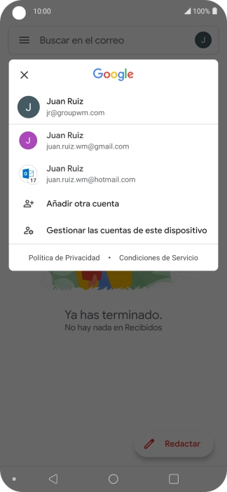 Pulsa la cuenta de correo electrónico deseada.