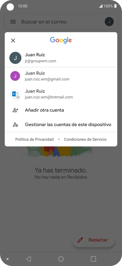Pulsa la cuenta de correo electrónico deseada.