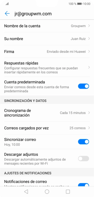 Pulsa Nombre de la cuenta e introduce el nombre de la cuenta de correo electrónico.