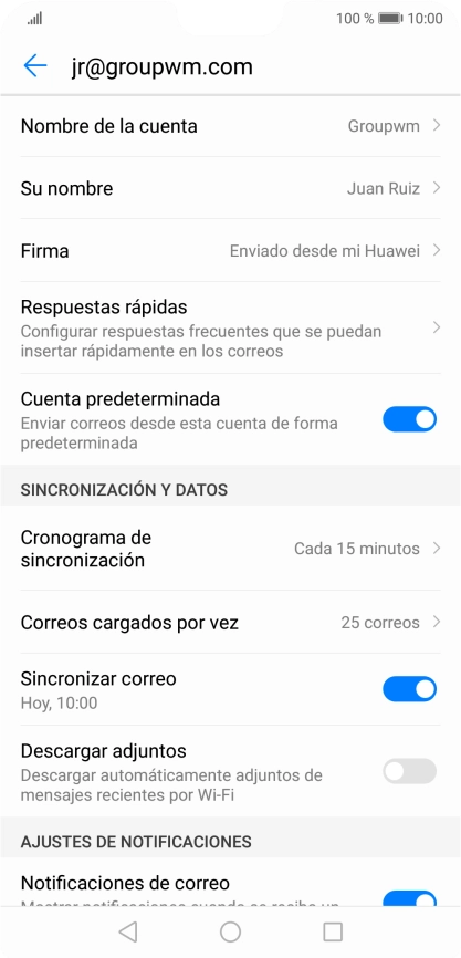 Pulsa Nombre de la cuenta e introduce el nombre de la cuenta de correo electrónico.