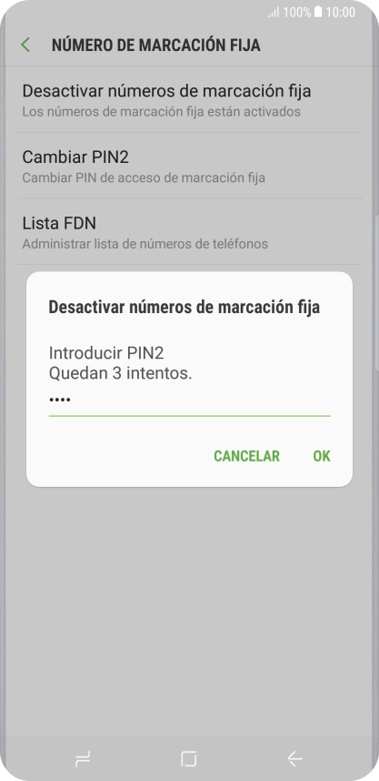 Introduce el código PIN2 y pulsa OK.
