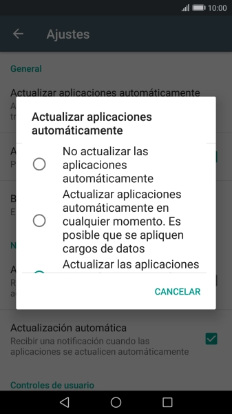 Pulsa No actualizar las aplicaciones automáticamente para desactivar la función.