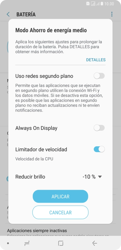 Pulsa APLICAR para activar la función.