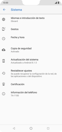 Pulsa Actualización del sistema. Si hay una versión de software nueva disponible, aparecerá ahora en la pantalla. Sigue las indicaciones de la pantalla para actualizar el software del teléfono.