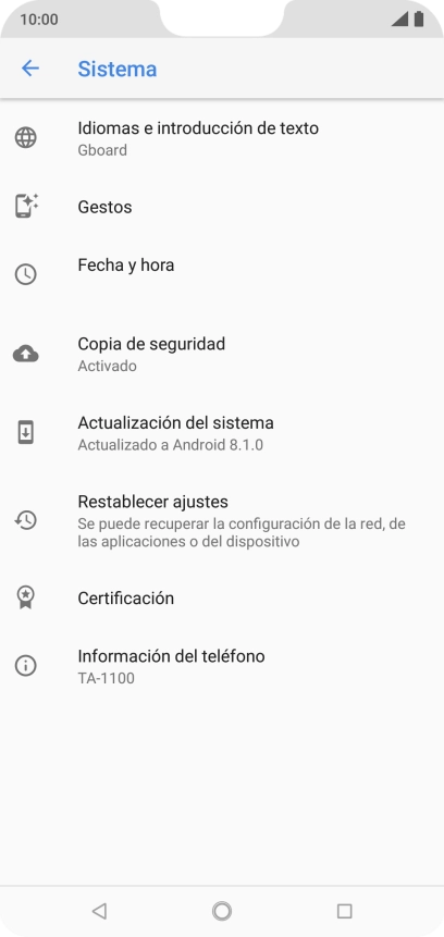 Pulsa Actualización del sistema. Si hay una versión de software nueva disponible, aparecerá ahora en la pantalla. Sigue las indicaciones de la pantalla para actualizar el software del teléfono.