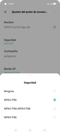 Pulsa WPA3 PSK para proteger la conexión wifi con una contraseña.