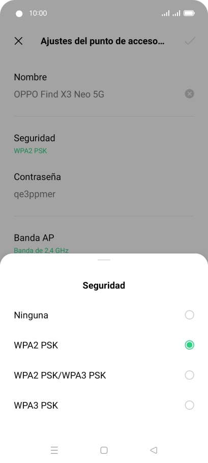 Pulsa WPA3 PSK para proteger la conexión wifi con una contraseña.