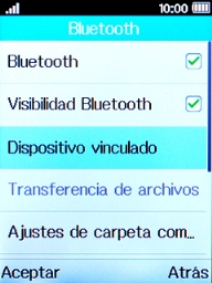Pulsa Visibilidad Bluetooth para activar o desactivar la visibilidad por Bluetooth.