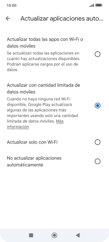 Para activar la actualización automática de apps utilizando la red móvil, pulsa Actualizar todas las apps con Wi-Fi o datos móviles.