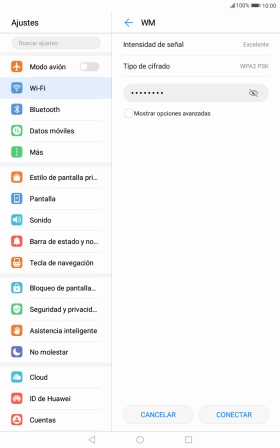 Introduce la contraseña de la red wifi y pulsa CONECTAR.