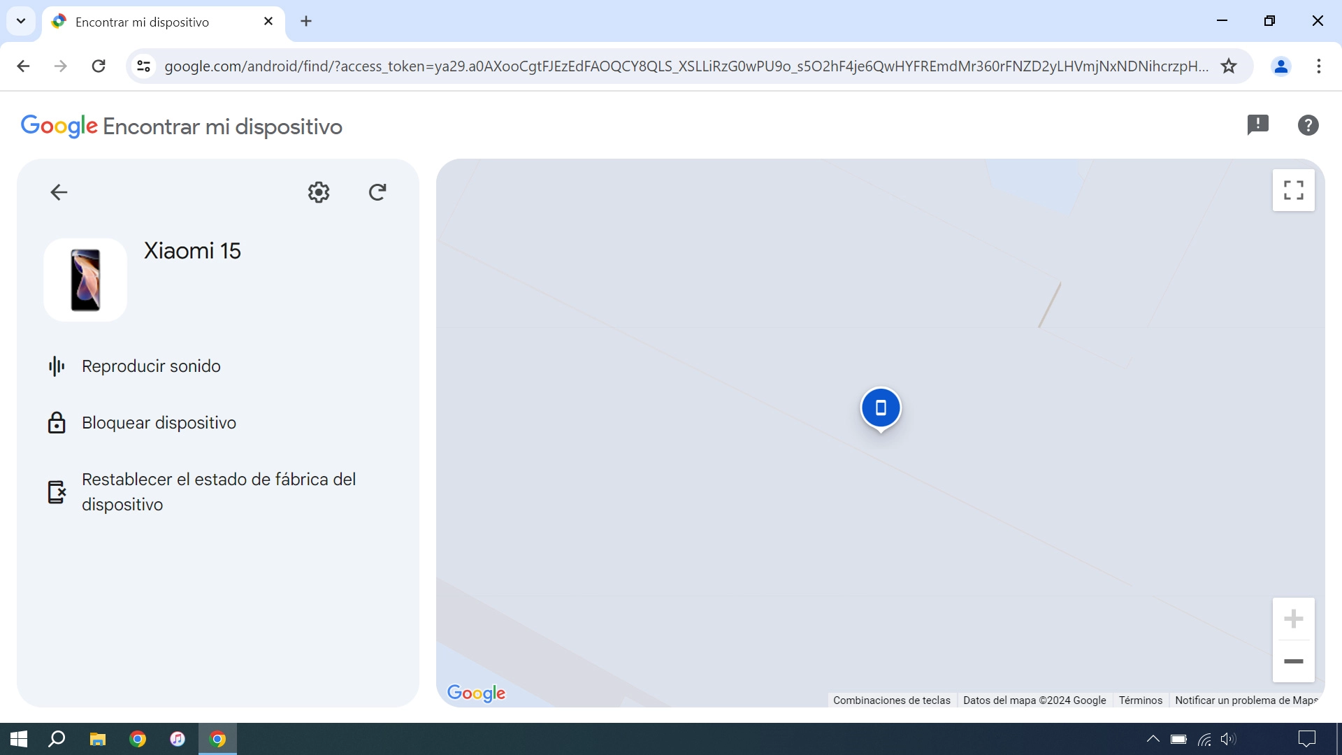 La última posición del teléfono se visualiza en el mapa.