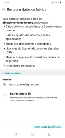 Pulsa REINICIAR TELÉFONO.