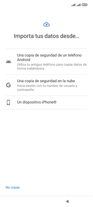 Pulsa la opción deseada y sigue las indicaciones de la pantalla para transferir contenido desde el otro teléfono y finalizar la activación de tu teléfono.