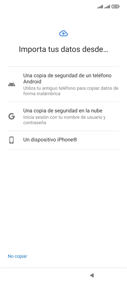 Pulsa la opción deseada y sigue las indicaciones de la pantalla para transferir contenido desde el otro teléfono y finalizar la activación de tu teléfono.