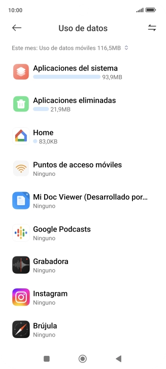 El consumo total de datos del período seleccionado aparece ahora en la pantalla.