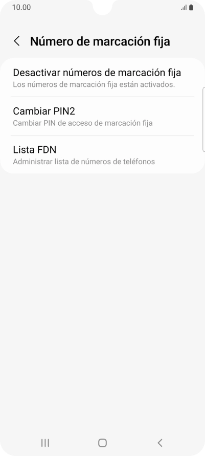 Pulsa Desactivar números de marcación fija.