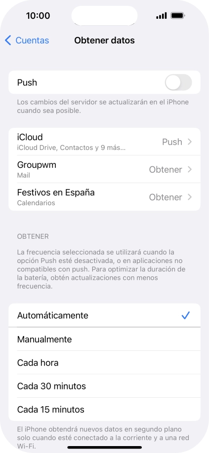 Si desactivas la función, pulsa el ajuste deseado.