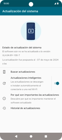 Pulsa Buscar actualizaciones. Si hay una versión de software nueva disponible, aparecerá ahora en la pantalla. Sigue las indicaciones de la pantalla para actualizar el software del teléfono.