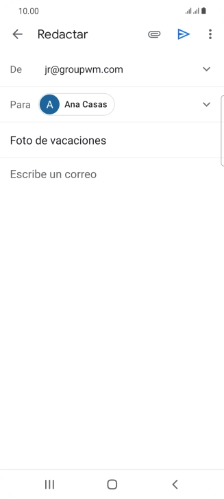 Pulsa en el campo de escritura  y escribe el texto del correo electrónico.