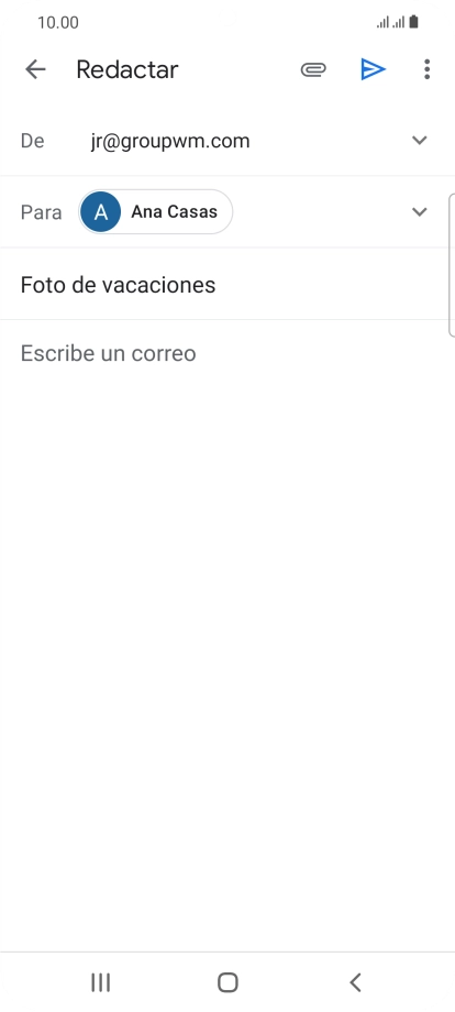 Pulsa en el campo de escritura  y escribe el texto del correo electrónico.