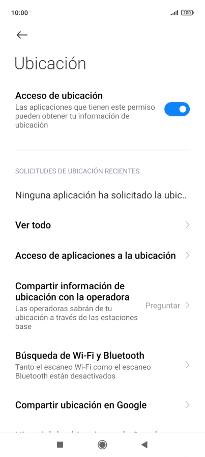 Pulsa Acceso de aplicaciones a la ubicación.
