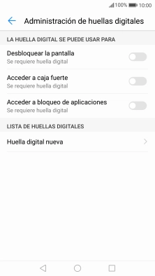 Pulsa Huella digital nueva y sigue las indicaciones de la pantalla para configurar una huella digital como código de seguridad del teléfono.