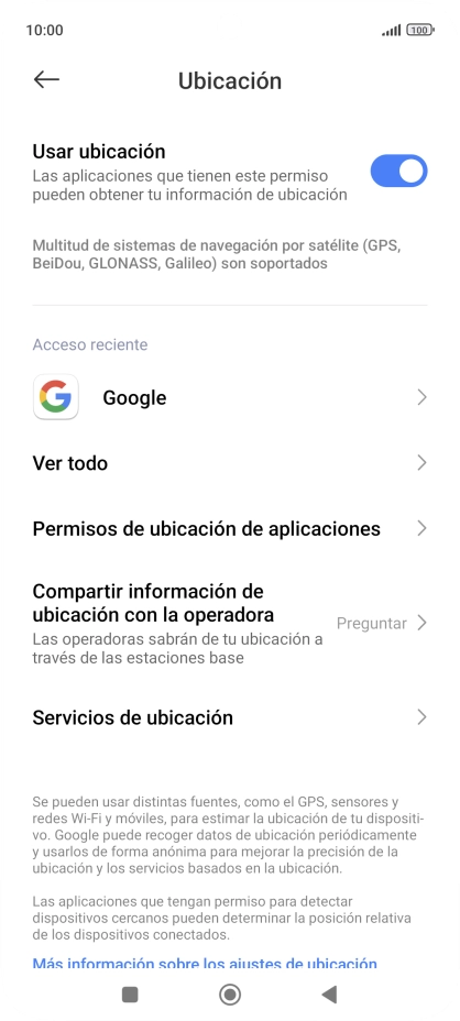 Pulsa Permisos de ubicación de aplicaciones.