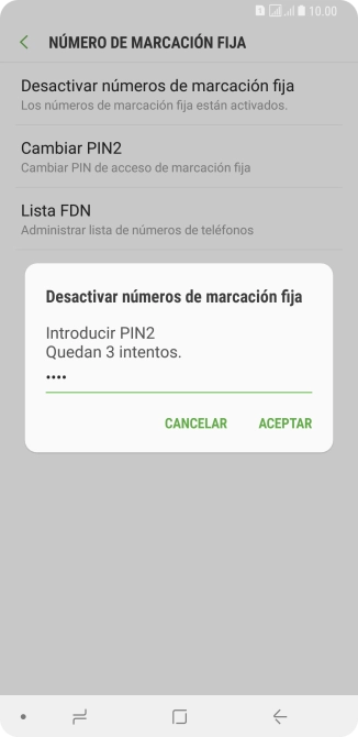 Introduce el código PIN2 y pulsa ACEPTAR.