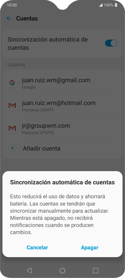 Si desactivas la función, pulsa Apagar.