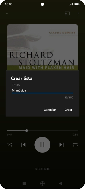 Introduce el nombre deseado de la lista de reproducción y pulsa Crear.