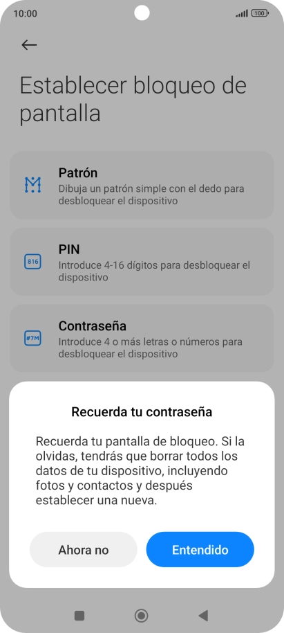 Pulsa Entendido y sigue las indicaciones de la pantalla para crear un código de seguridad del teléfono adicional.