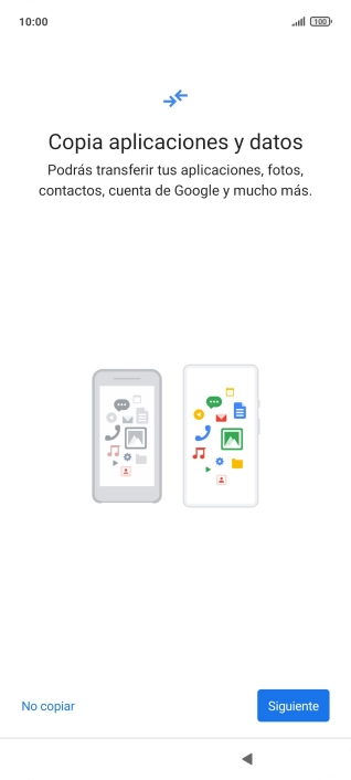 Puedes transferir el contenido de otro teléfono cuando activas tu teléfono por primera vez y cuando lo has restablecido. Cuando aparezca en la pantalla del teléfono esta imagen, ya está listo para la transmisión del contenido del otro teléfono.