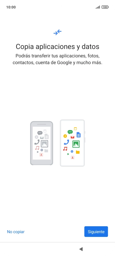 Puedes transferir el contenido de otro teléfono cuando activas tu teléfono por primera vez y cuando lo has restablecido. Cuando aparezca en la pantalla del teléfono esta imagen, ya está listo para la transmisión del contenido del otro teléfono.