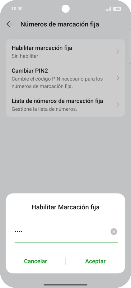Introduce el código PIN2 y pulsa Aceptar.