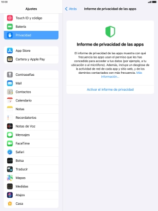 Pulsa Activar el informe de privacidad para activar la función.